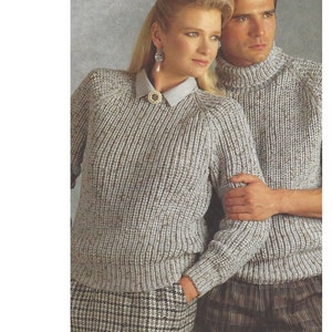 Ladies Chunky PDF Knitting Patterns Easy Knit Sweaters Crew & Polo Men&#39;s 32-46&quot; English Pattern 528