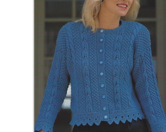 Ladies Knitting Pattern Cardigan with scalloped lace edge. 30-40" DK  PDF English Pattern 646
