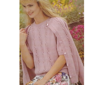 Ladies Cardigan and Sweater -Twin Set- Knitting Pattern DK 32-44&quot; in English 496