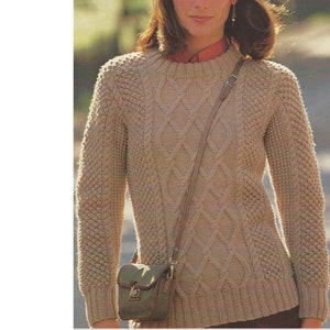 Ladies Aran Sweater PDF Knitting Pattern with Saddle Yoke 32-38&quot; English 586
