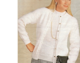Ladies Twin Set Knitting Pattern: Classic Cardigan, Raglan Sleeves (PDF)