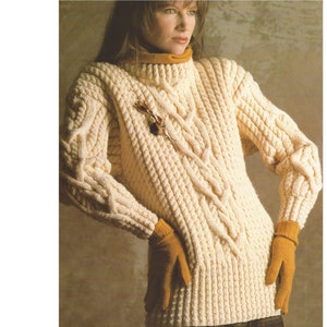 Ladies Aran Sweater Knitting Pattern Interlace Cables Jumper 30-44" 629