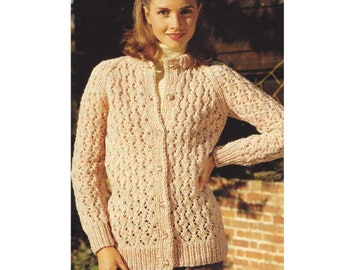Ladies Chunky Cardigan PDF Knitting Pattern Lacy details raglan sleeves 32-40" in English 576