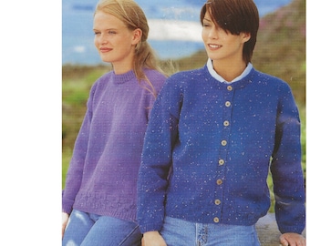 Ladies Easy Knit Classic Cardigan & Sweater PDF Knitting Pattern DK 28-44" in English 1382