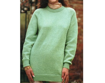 Patrón de tejido fácil para suéter de mujer, estilo clásico (81-117 cm) (PDF). Instrucciones para 4 capas, DK, Aran, grueso, en inglés 1437.