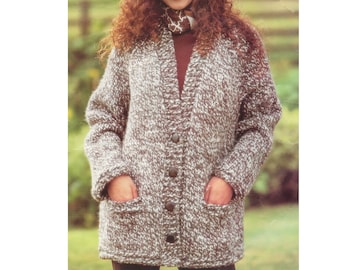 Ladies Easy Knit Jacket Super Chunky PDF Knitting Pattern with pockets 32-46" in English 1338