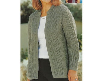 Ladies edge to edge Jacket PDF Knitting Pattern V or Round neck option DK 32-50" in English 1244