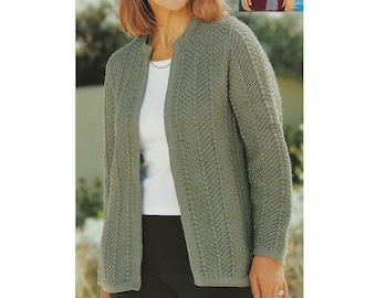 Ladies Edge-to-Edge Jacket Knitting Pattern: V or Round Neck (PDF) 32-50" in English 1244
