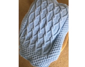 Baby Blanket PDF Knitting Pattern Cable Pram Cover in Aran 20x26&quot; Aran in English 1115