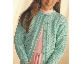 Modèle de tricot PDF pour filles, cardigan en dentelle 4 épaisseurs de 22 à 30 po. à télécharger sur l'impression 515