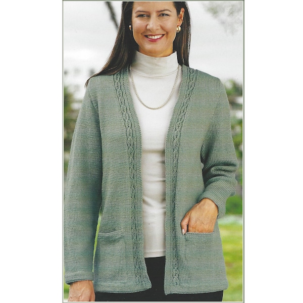 Ladies Edge-to-Edge Jacket Knitting Pattern: DK Yarn, Optional Pockets (PDF Pattern) 1108 in English