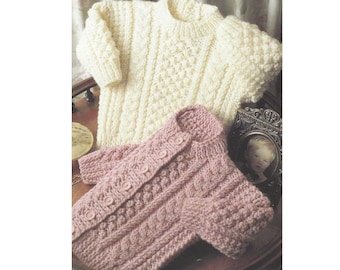 Modèle de tricot pour bébé Pull et cardigan Aran PDF 16-22" Garçons filles Modèle anglais 593