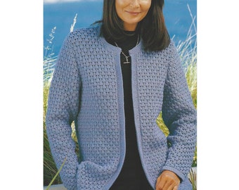 Ladies Jacket PDF Knitting Pattern edge to edge Crew neck DK 32-50" 1109
