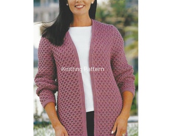 Ladies Jacket edge to edge V-neck PDF &quot;Knitting Pattern&quot; DK 32-50&quot; English Pattern 1110