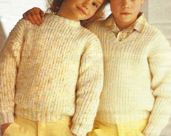 Girls Boys PDF Knitting Pattern Fisherman's Rib Sweater 22-30" (56-76cm) Easy Knit Double Knitting 542