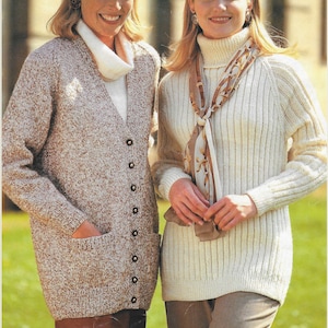 Ladies Classic Cardigan Sweater PDF Knitting Pattern Easy Knit Aran 32-46" in English 1442