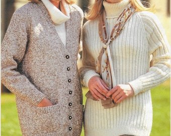 Ladies Classic Cardigan Sweater PDF Knitting Pattern Easy Knit Aran 32-46" in English 1442