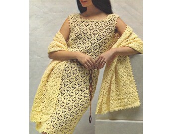 Patron de robe et d'étole pour dames au crochet (34-40 po. 4 épaisseurs) (Patron PDF)