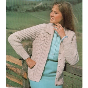Ladies Cardigan PDF Knitting Pattern Aran style DK 34-42" Collar and Raglan Sleeves in English 1415