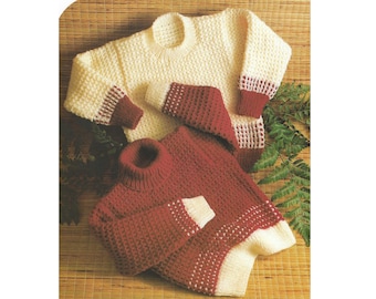 Girls & Boys Sweater Crew and Polo two colours DK (8ply) 22-28" (56-71cm in English 1453