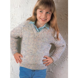 Girls Fisherman&#39;s Rib Sweater PDF Knitting Pattern DK 22-28&quot; 1409