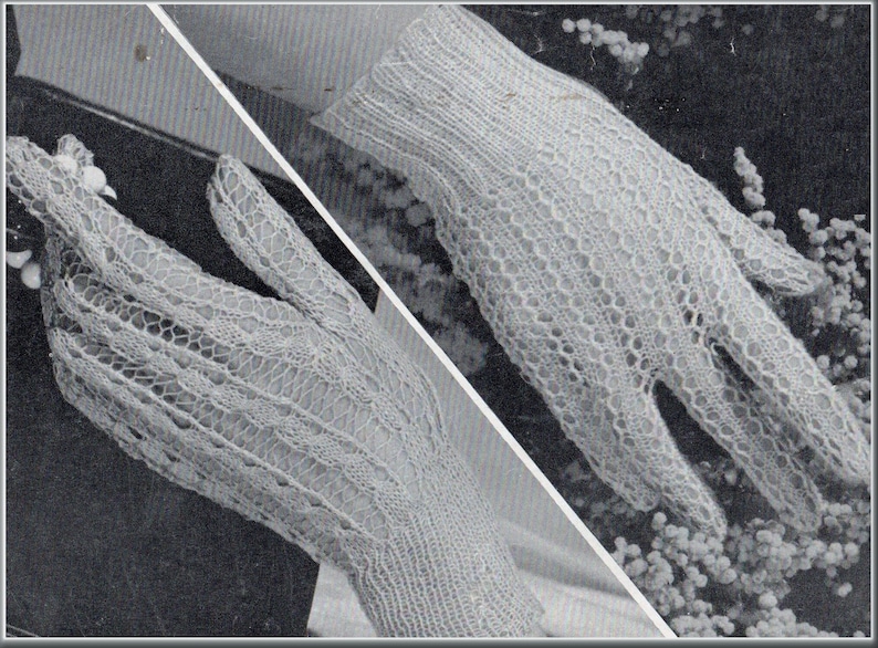 May include: A pair of white lace gloves with a delicate pattern. The gloves are shown in two different positions, one with the hand extended and the other with the hand closed.