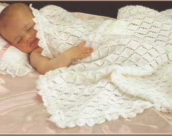 Baby Shawl with scalloped edge and diamonds PDF Knitting Pattern 4ply in English 1084