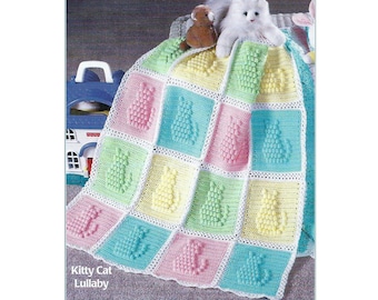 Couverture pour bébé/patron PDF au crochet afghan « Kitty Cat Berceuse » 35 x 45 pouces 120