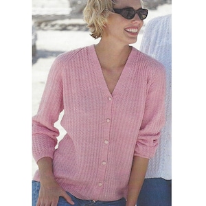 Classic V-neck Cardigan PDF Knitting Pattern Raglan Sleeves Dk and 4ply 32-42&quot; English Pattern 795