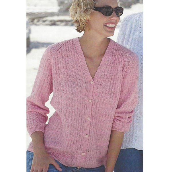 Classic V-neck Cardigan PDF Knitting Pattern Raglan Sleeves Dk and 4ply 32-42" English Pattern 795