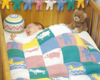 Baby Blanket PDF Knitting Pattern DK (8ply) Toy Ball & Teddy Bear 336 in English