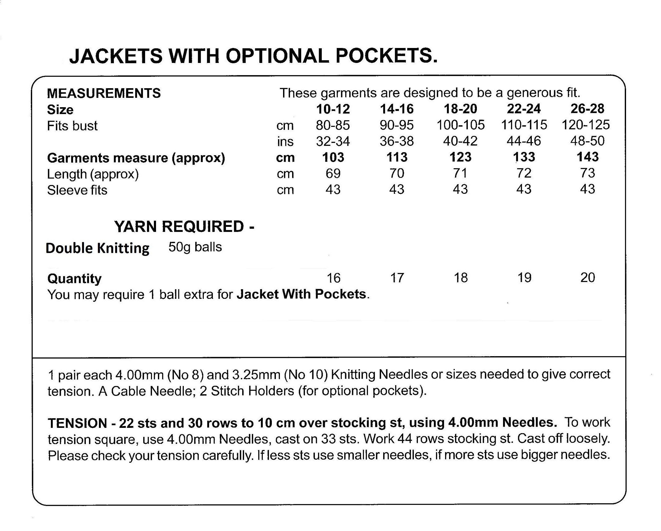 Ladies Jacket PDF Knitting Pattern Edge to Edge and Optional Pockets DK 3250 1108 Etsy