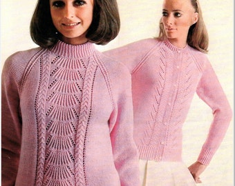 Ladies Cardigan & Sweater Knitting Pattern, Twin Set (PDF) 32-42" in English 1303