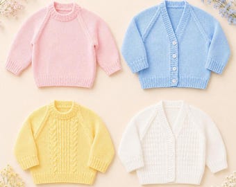 Modèle de tricot pour gilets et pulls bébé (PDF) DK (8 fils) 40-50 cm (en anglais) 1482