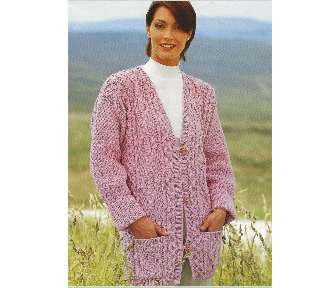 Ladies Aran Jacket PDF Knitting Pattern With Pockets & Cuffs 3044