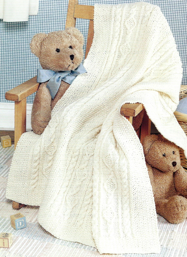 Baby Blanket Irish Knit With Cables & Moss Stitch Bonnie Baby PDF