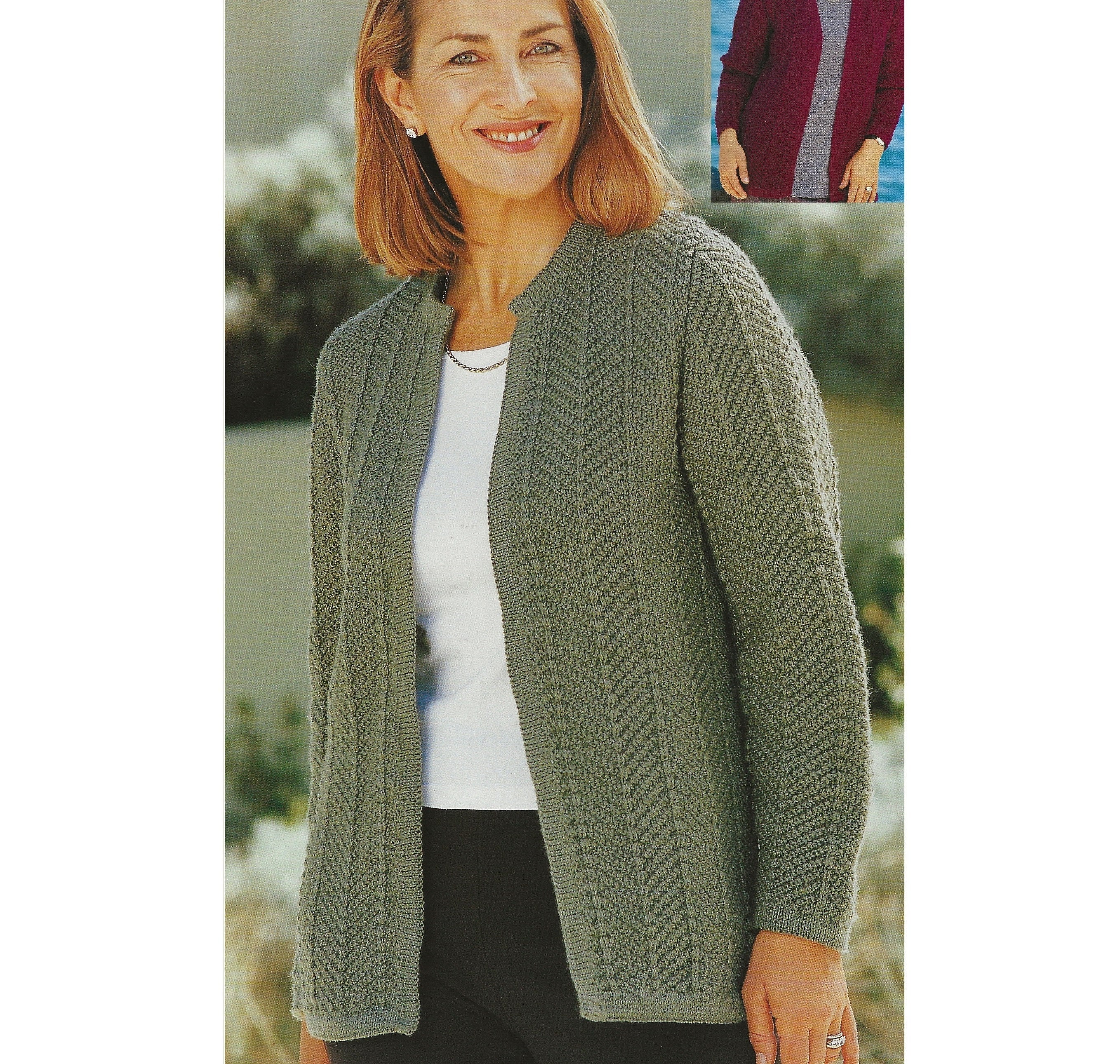 Ladies Edge to Edge Jacket PDF Knitting Pattern V or Round Neck Option