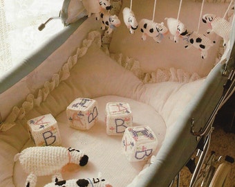 Baby Pram Toy mobile with sheep & cows Plus Building Blocks  PDF Crochet Pattern 4ply