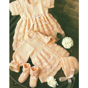 Baby PDF Knitting Pattern Dress Jacket Bonnet and Bootees 18&quot; DK in English 129