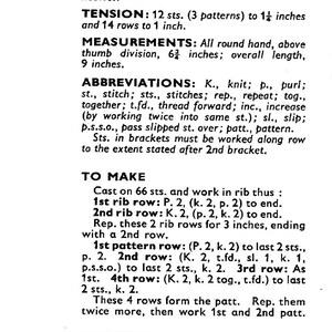 May include: A vintage knitting pattern for lace gloves. The pattern includes instructions for two different styles of gloves, one with a simple lace pattern and the other with a lace and rib pattern. The pattern also includes information on materials, tension, and measurements.