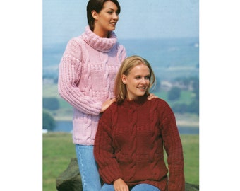 Patrón de tejido para suéter de lana gruesa para mujer: cuello redondo y capucha (patrón PDF)