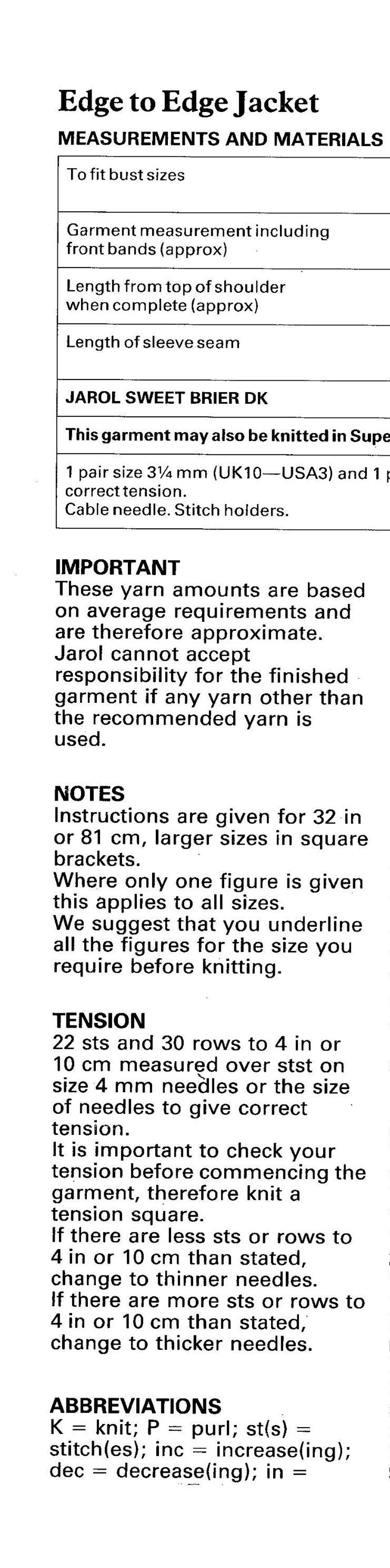 Ladies Edge to Edge Jacket PDF Knitting Pattern DK 3242 1035 Etsy