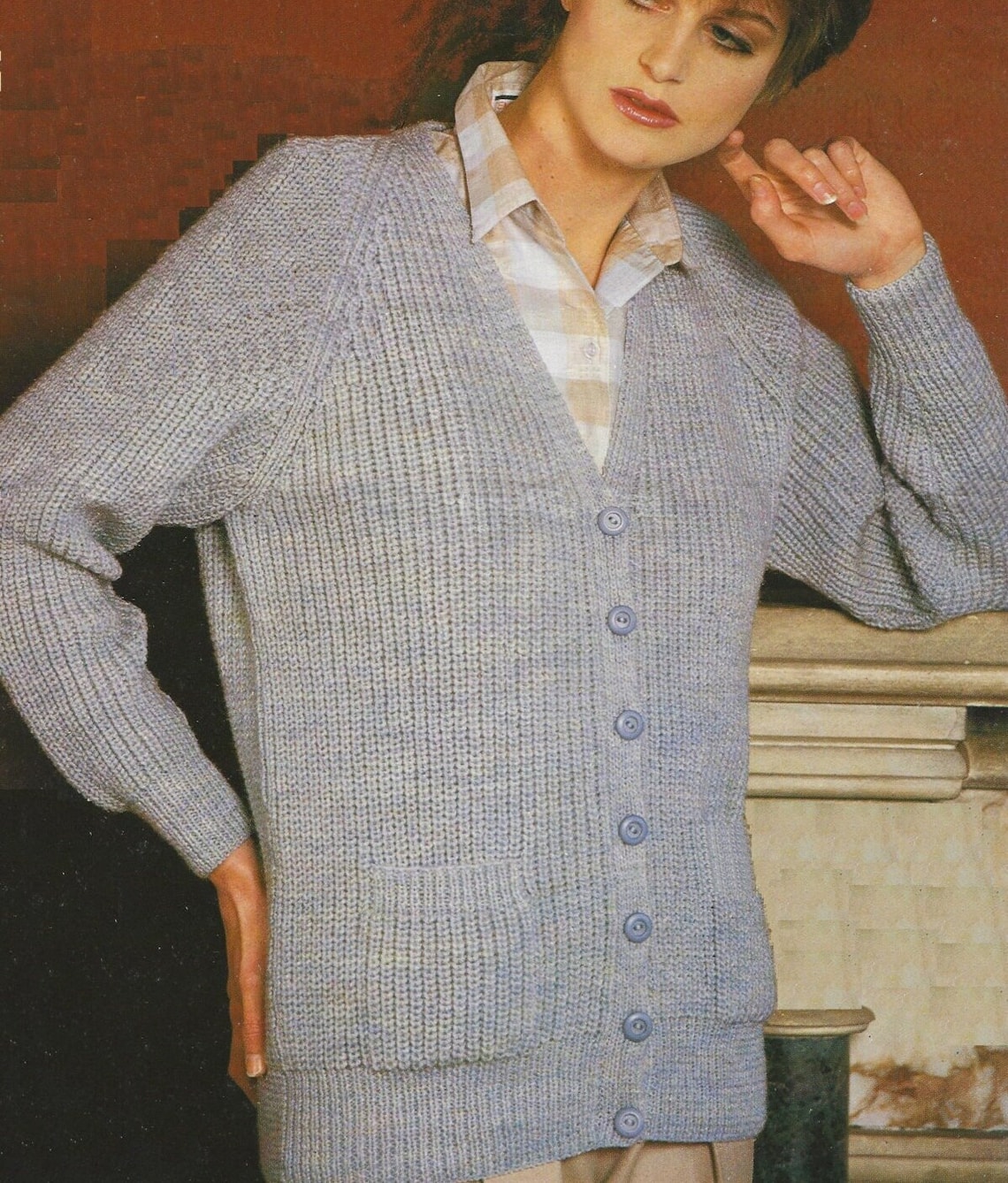 Ladies PDF Cardigan Knitting Pattern Classic Fisherman's Rib With ...