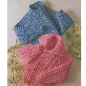 Baby Boys & Girls Jackets PDF Knitting Pattern Chunky Raglan sleeves 22-28&quot; in English 1354