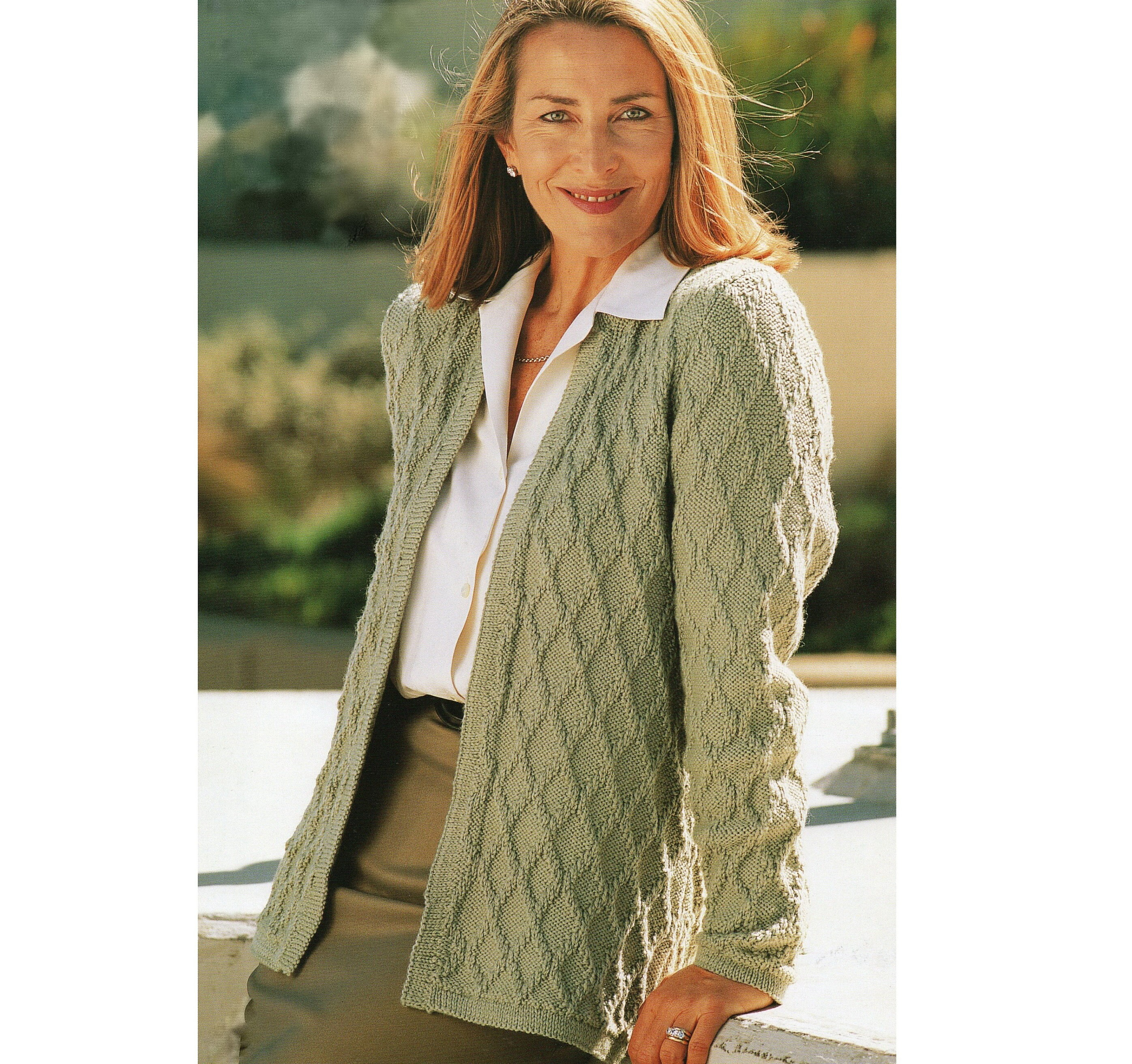 Ladies Edge to Edge Diamond Cardigan / Jacket Crew Neck PDF Knitting Pattern  32-50" DK in English 1151