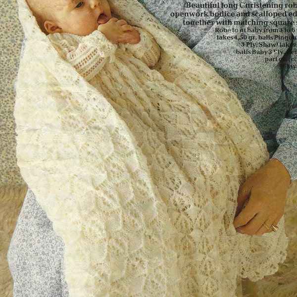 PDF Baby Shawl and Christening Robe Beautiful Vintage Heirloom Knitting Pattern 3ply 502