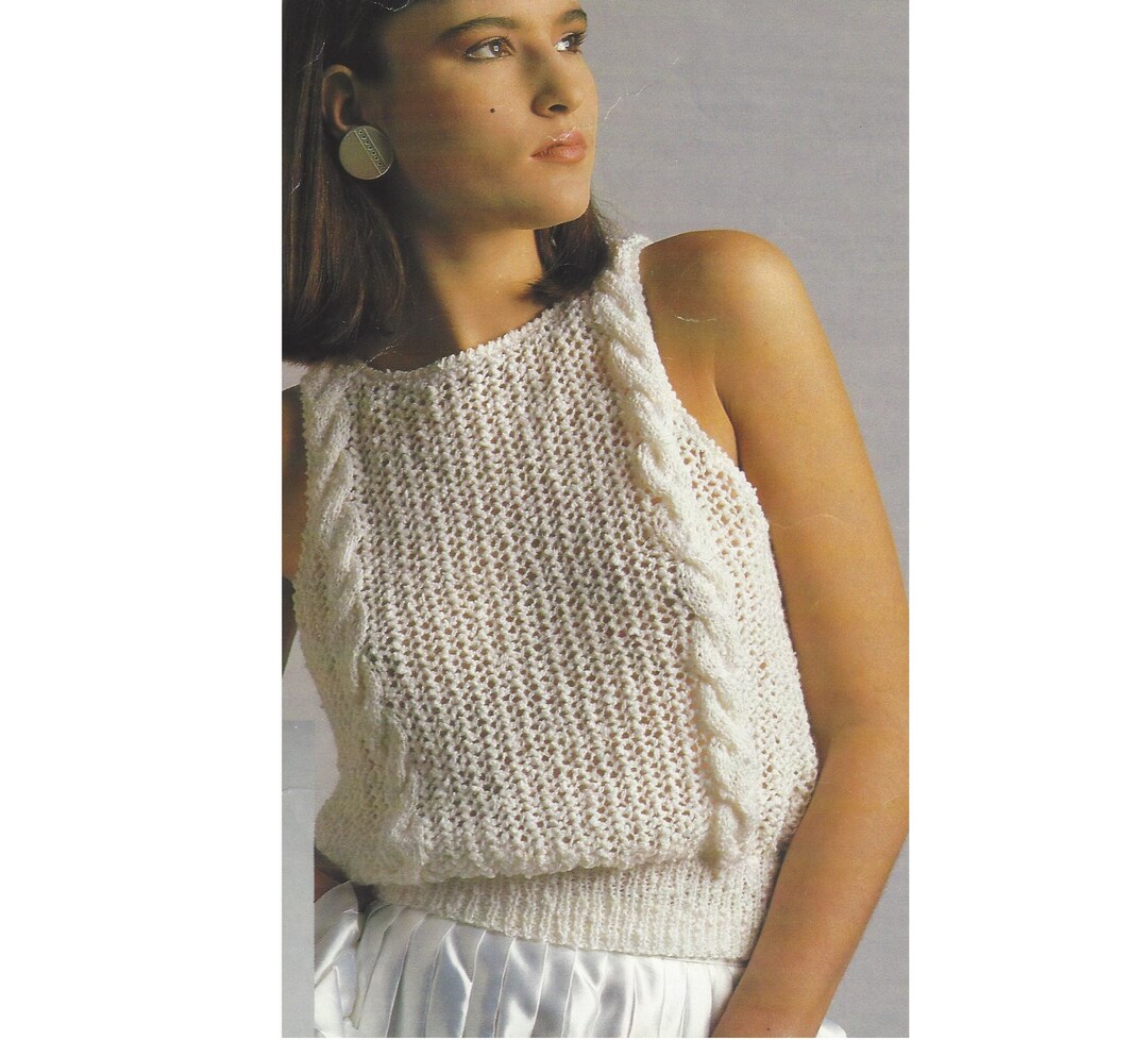 Cable Strap Knit Top Pattern: Ladies Sleeveless Design (32-38