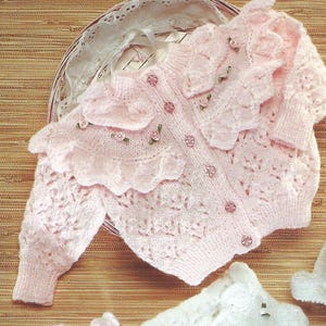 Baby Yoke Cardigan Sweater & Bonnet PDF Knitting Pattern DK 18-20&quot; in English 112