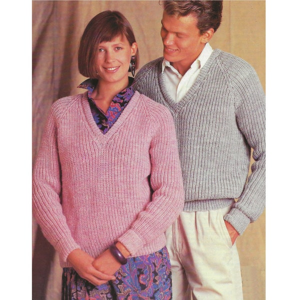 Ladies Men's Easy Knit Fisherman's Rib Sweater PDF Knitting Pattern DK 32-46"1336