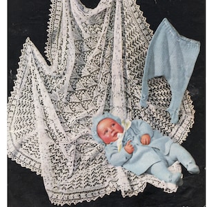 Baby Erbstück Schal & Kinderwagen Set PDF Strickmuster Mantel Mütze Hose 3fädig in Englisch 1411